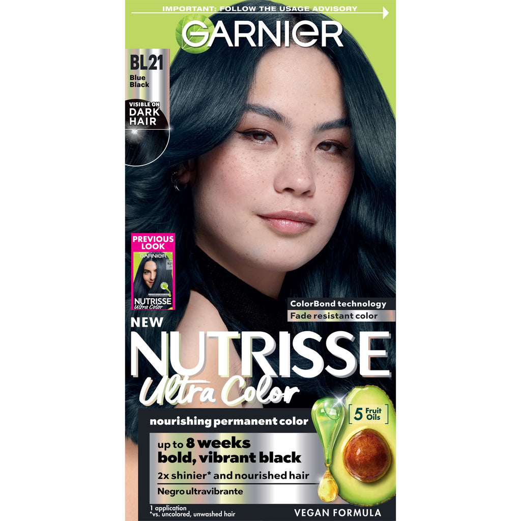 Garnier Nutrisse Ultra Nourishing Hair Color Creme, BL21 Blue Black, 1 Kit