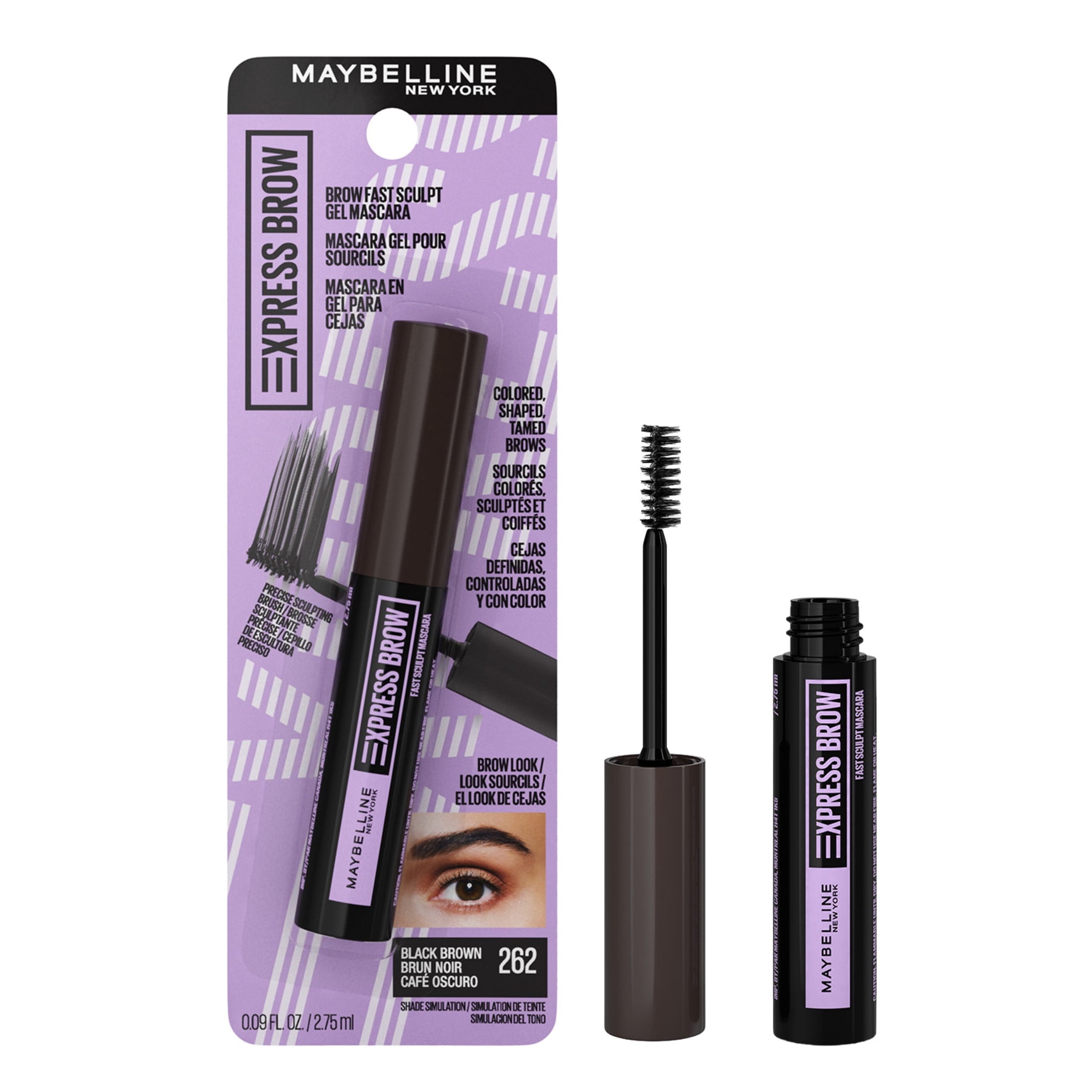 Maybelline Express Brow Fast Sculpt Eyebrow Gel Mascara Makeup, Black Brown