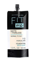 Maybelline Fit Me Matte + Poreless Normal to Oily Liquid Foundation with Clay, 110 Porcelain