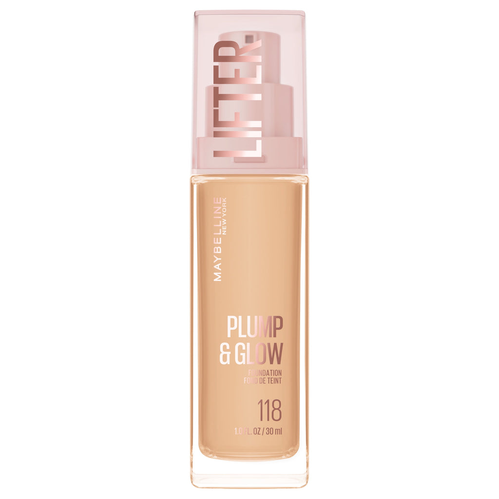 Maybelline Lifter Plump & Glow Foundation, Hyaluronic Acid, 118 Warm, 1 Piece