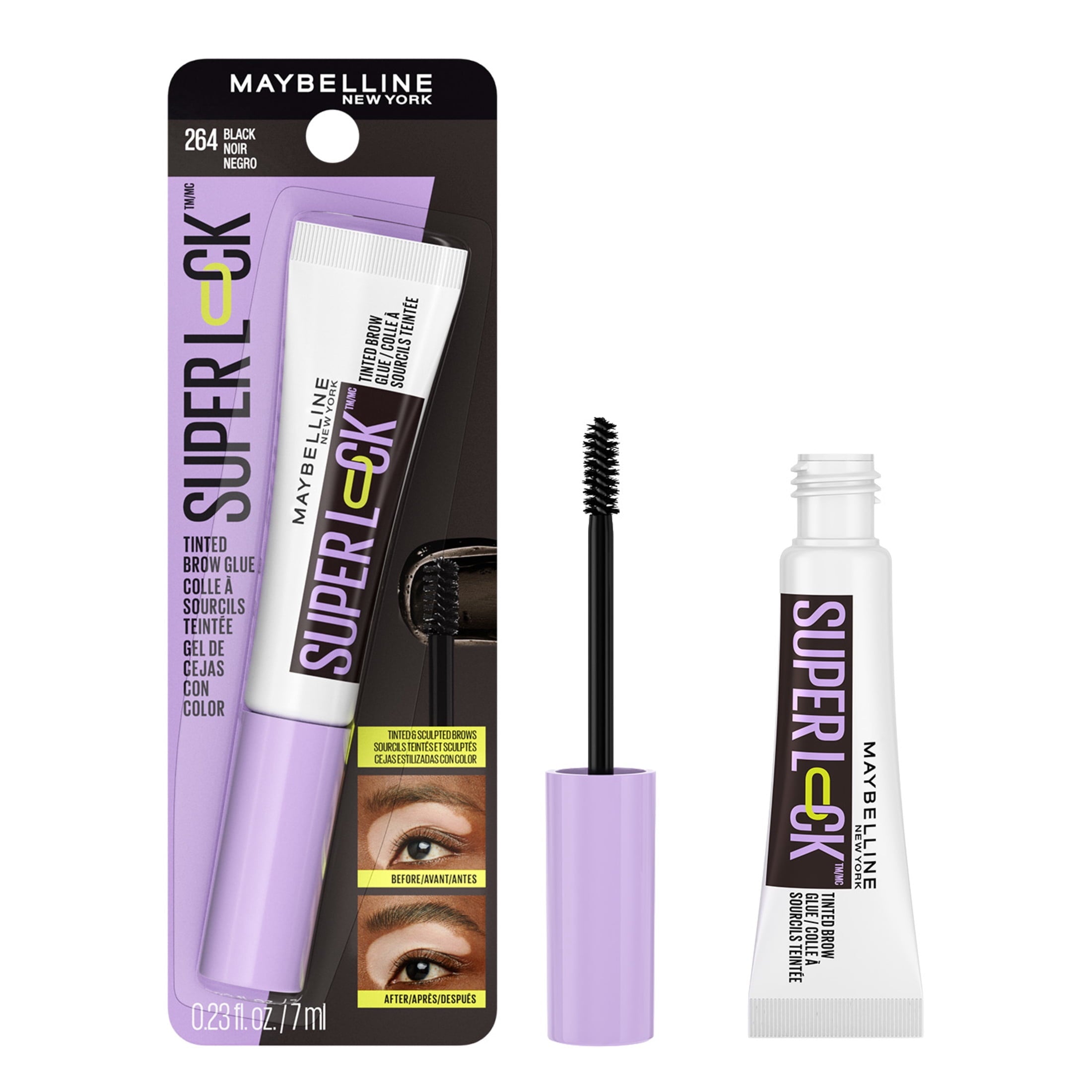Maybelline Super Lock Brow Glue Tinted Waterproof Eyebrow Gel, Black, 0.23 fl oz
