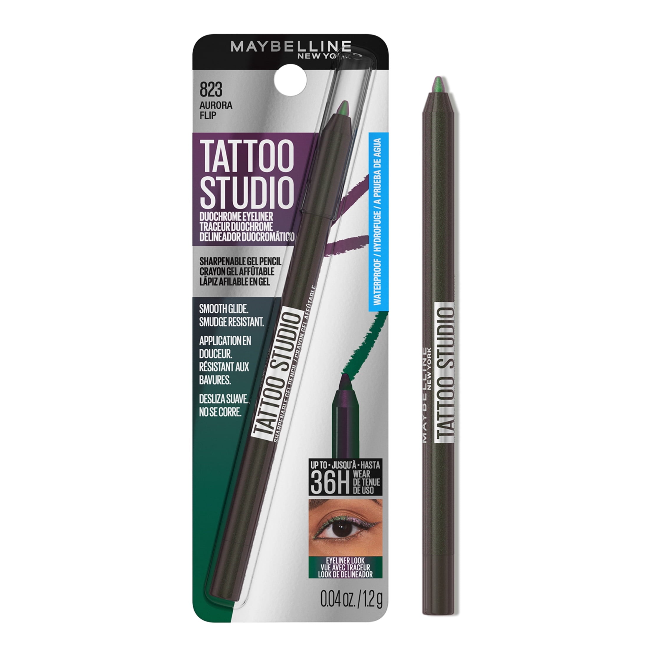 Maybelline Tattoo Studio Sharpenable Gel Pencil, Waterproof Eyeliner, Aurora FLip, 0.04 oz