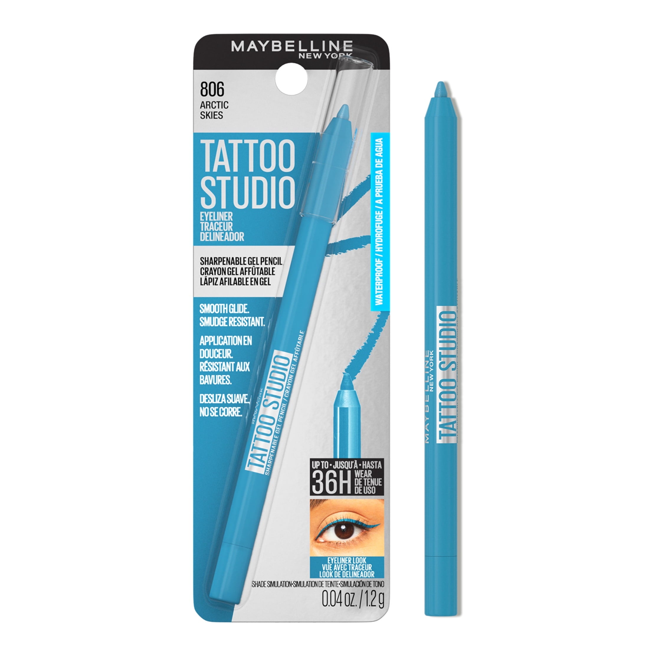 Maybelline Tattoo Studio Sharpenable Gel Pencil, Waterproof Eyeliner, Arctic Skies, 0.04 oz
