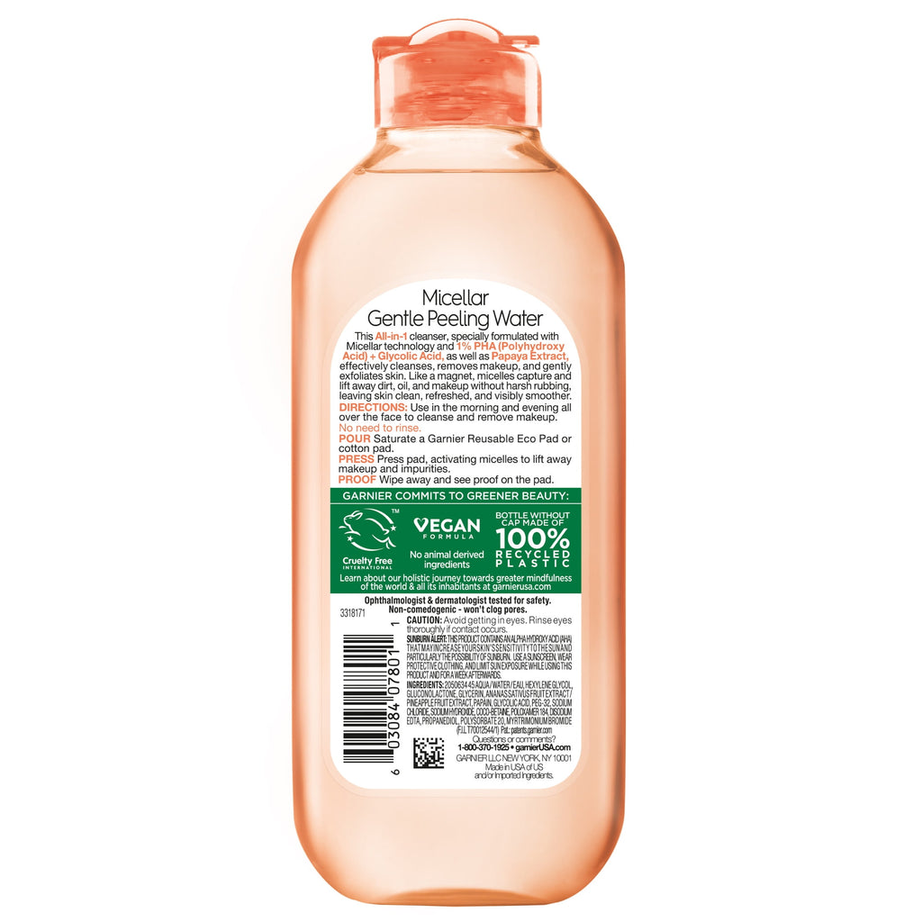 (3 pack) Garnier SkinActive Micellar Gentle Peeling Water All in 1 Makeup Remover, Face Cleanser, 13.5 fl oz