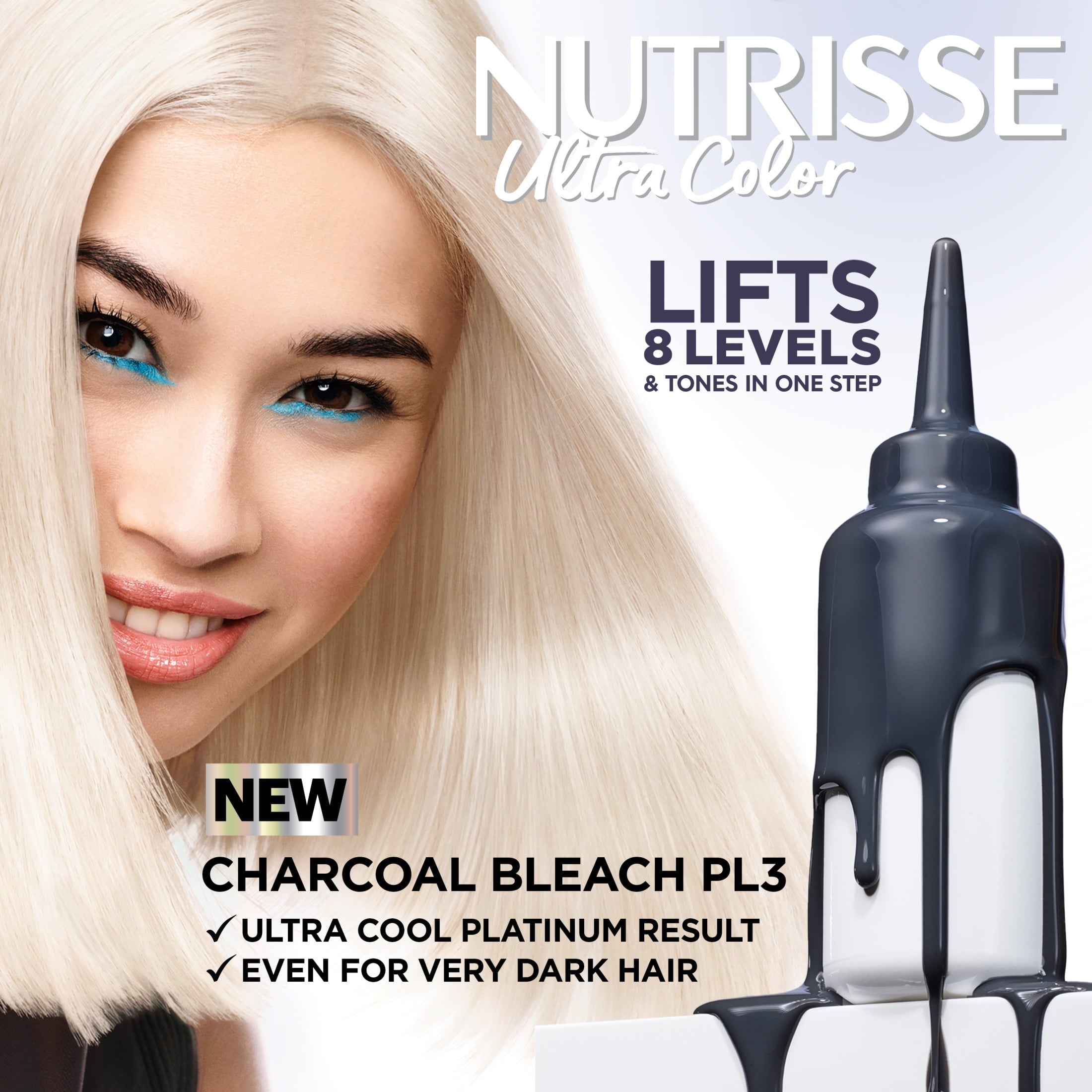 Garnier Nutrisse Ultra Charcoal Bleach Color Kit, PL3 Ultra Cool Platinum
