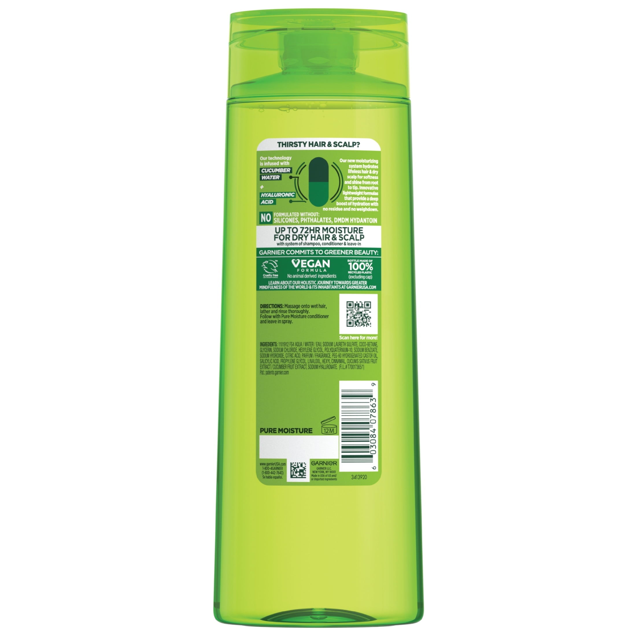Garnier Fructis Pure Moisture Hydrating Shampoo with Hyaluronic Acid, 12.5 fl oz