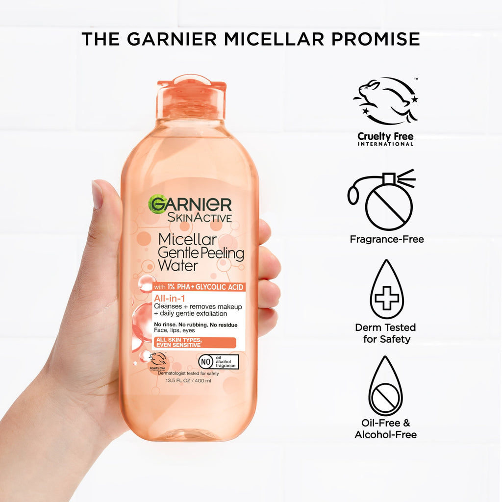 (3 pack) Garnier SkinActive Micellar Gentle Peeling Water All in 1 Makeup Remover, Face Cleanser, 13.5 fl oz