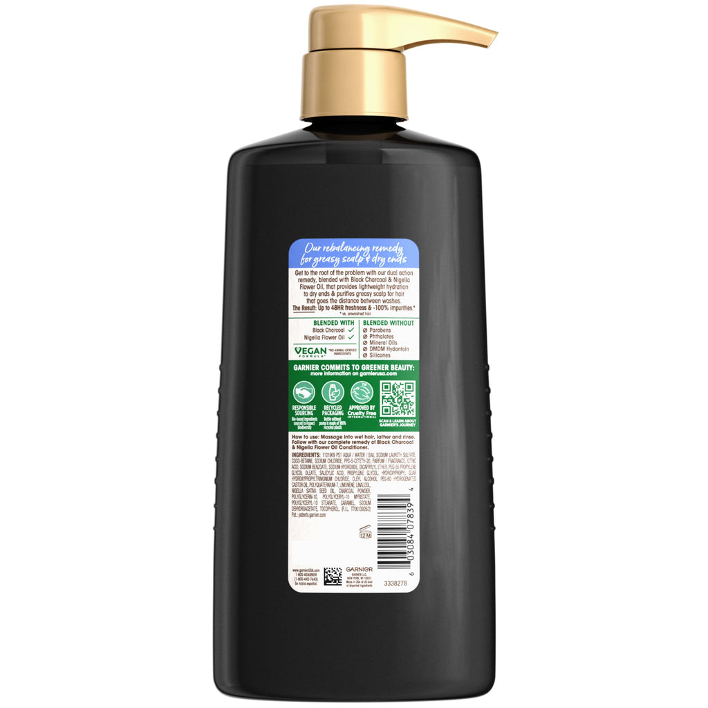 Garnier Whole Blends Rebalancing Cleansing Shampoo with Black Charcoal, All Hair Types, 26.6 fl oz