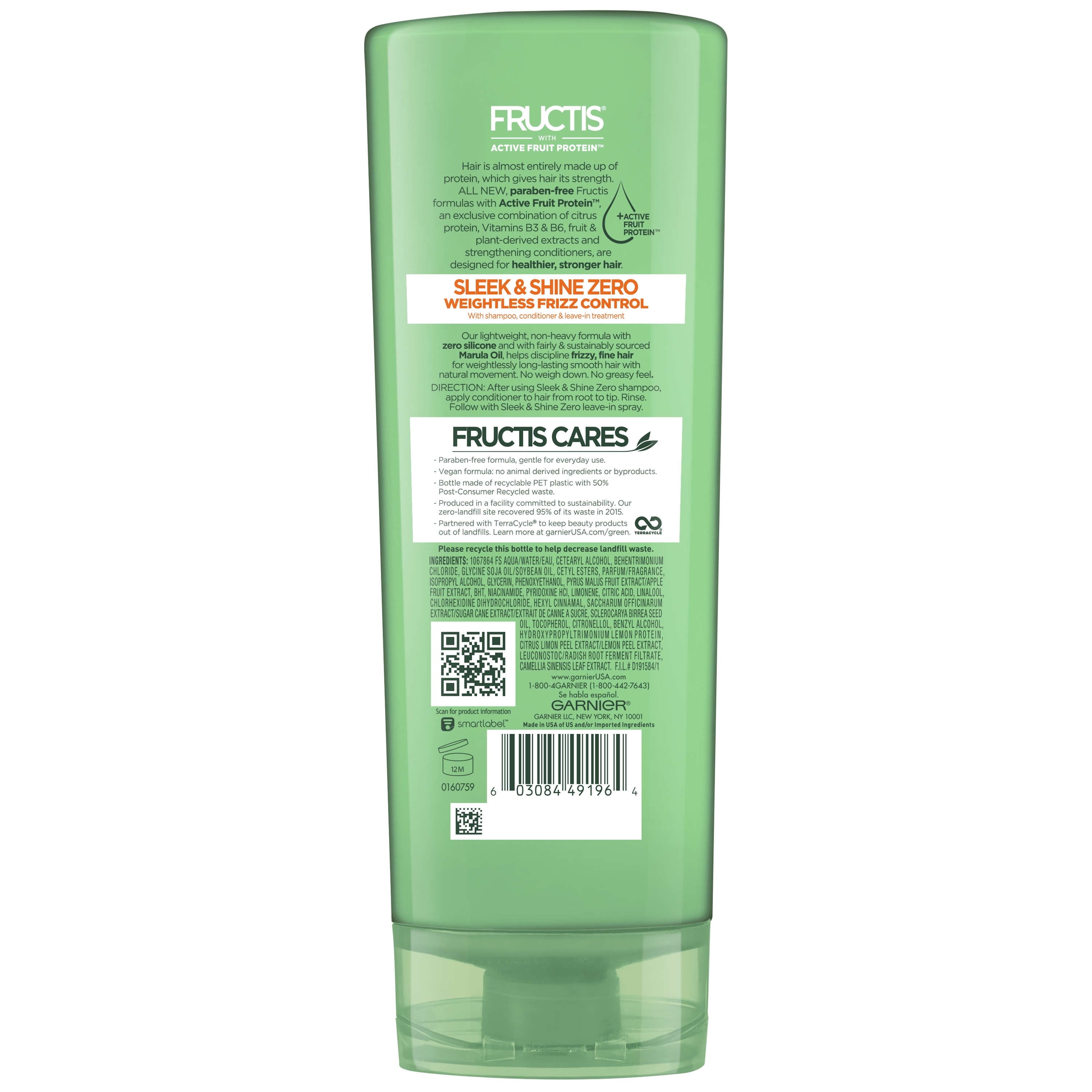 Garnier Fructis Vegan Formula Sleek & Shine Zero Conditioner, 12 Oz Each