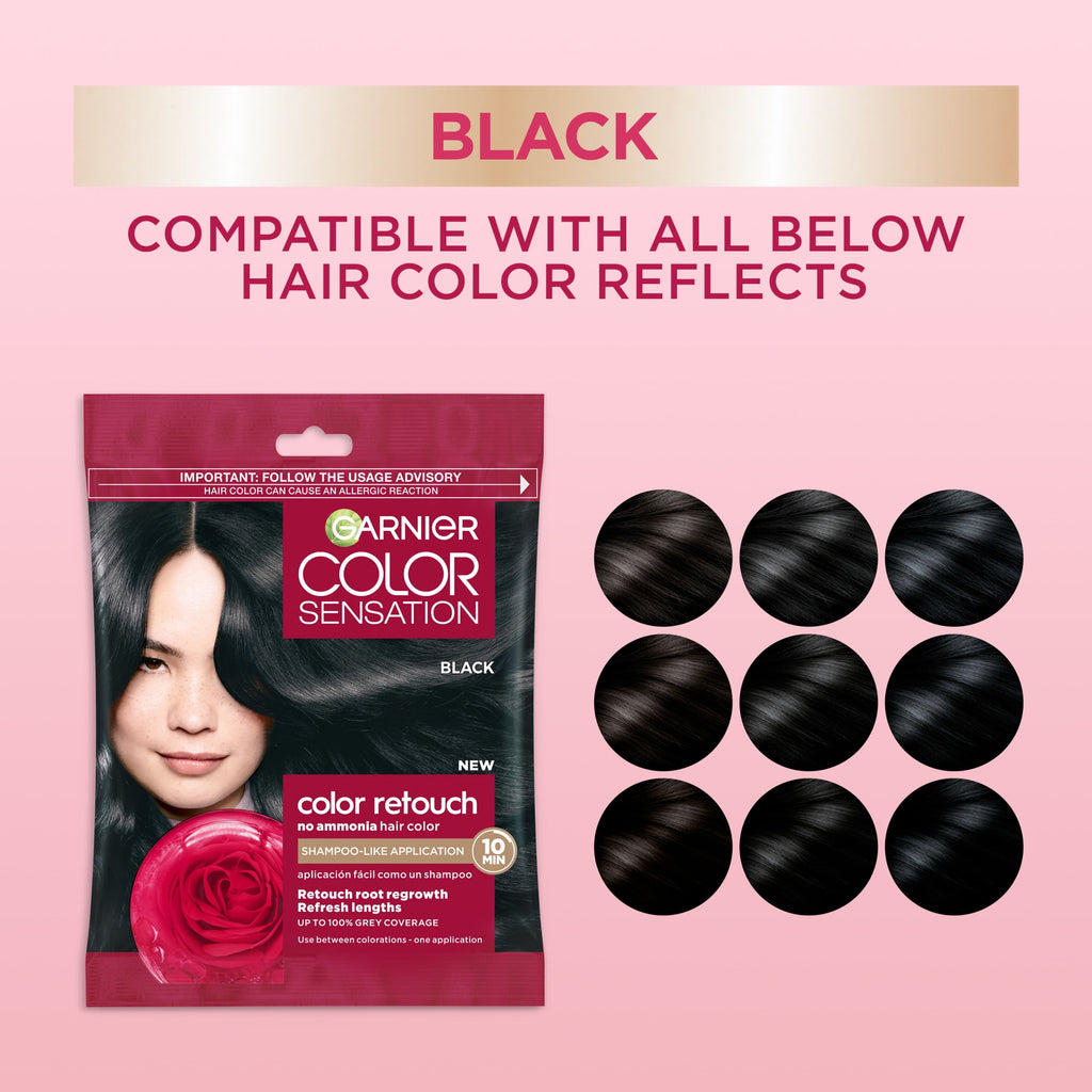 Garnier Color Sensation Color Retouch Permanent Hair Color for Adults, Black, 1 kit