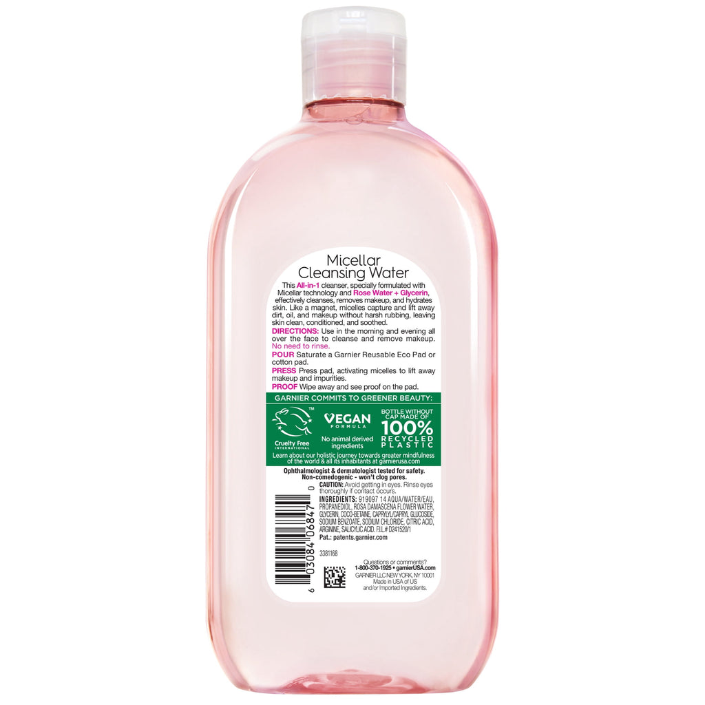 Garnier SkinActive Micellar Cleansing Water All in 1 Hydrating Rose Water Makeup Remover, Face Cleanser, 23.7 fl oz