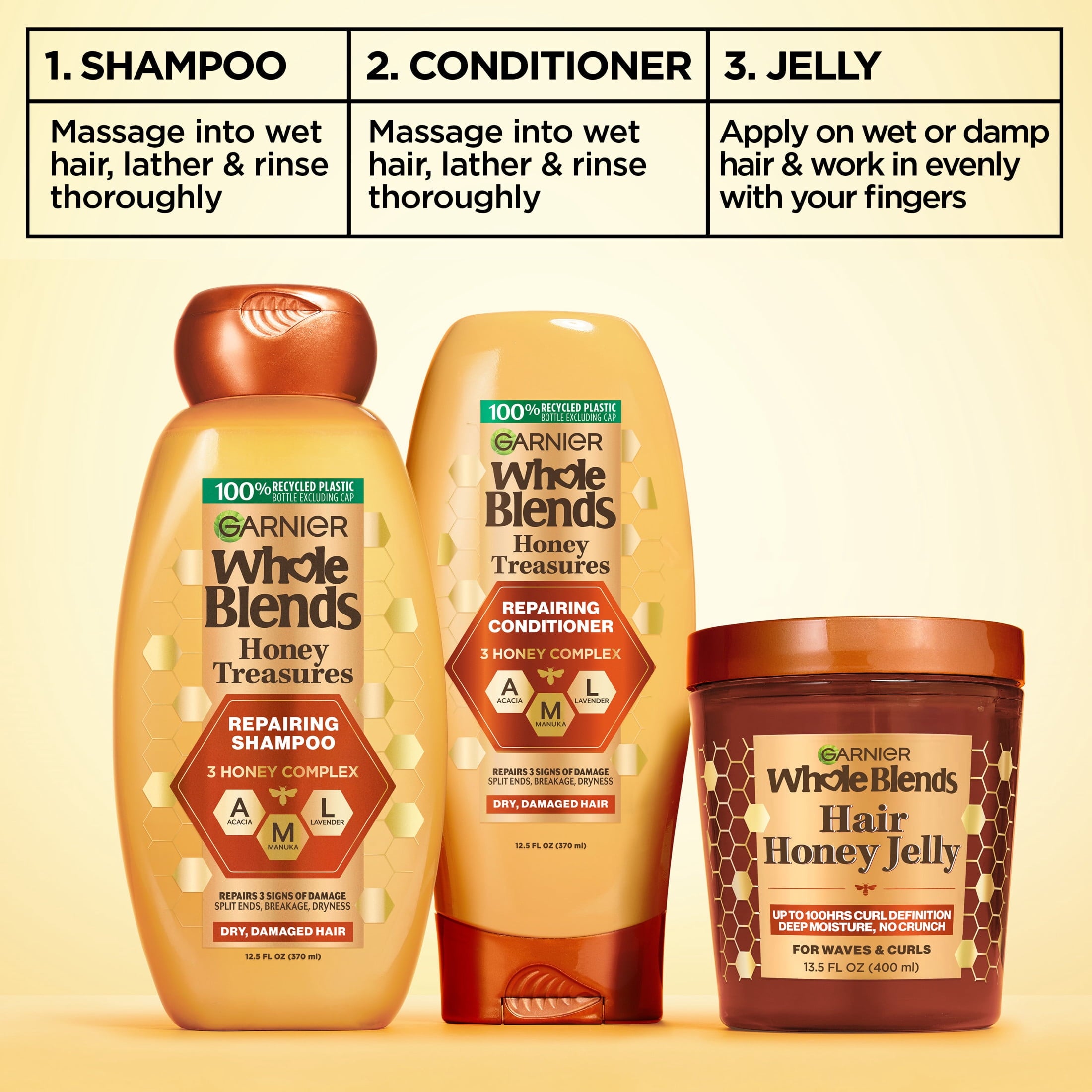 Garnier Whole Blends Deep Moisturizing Hair Styling Gel with Honey Jelly, Wavy Hair, 13.5 fl oz