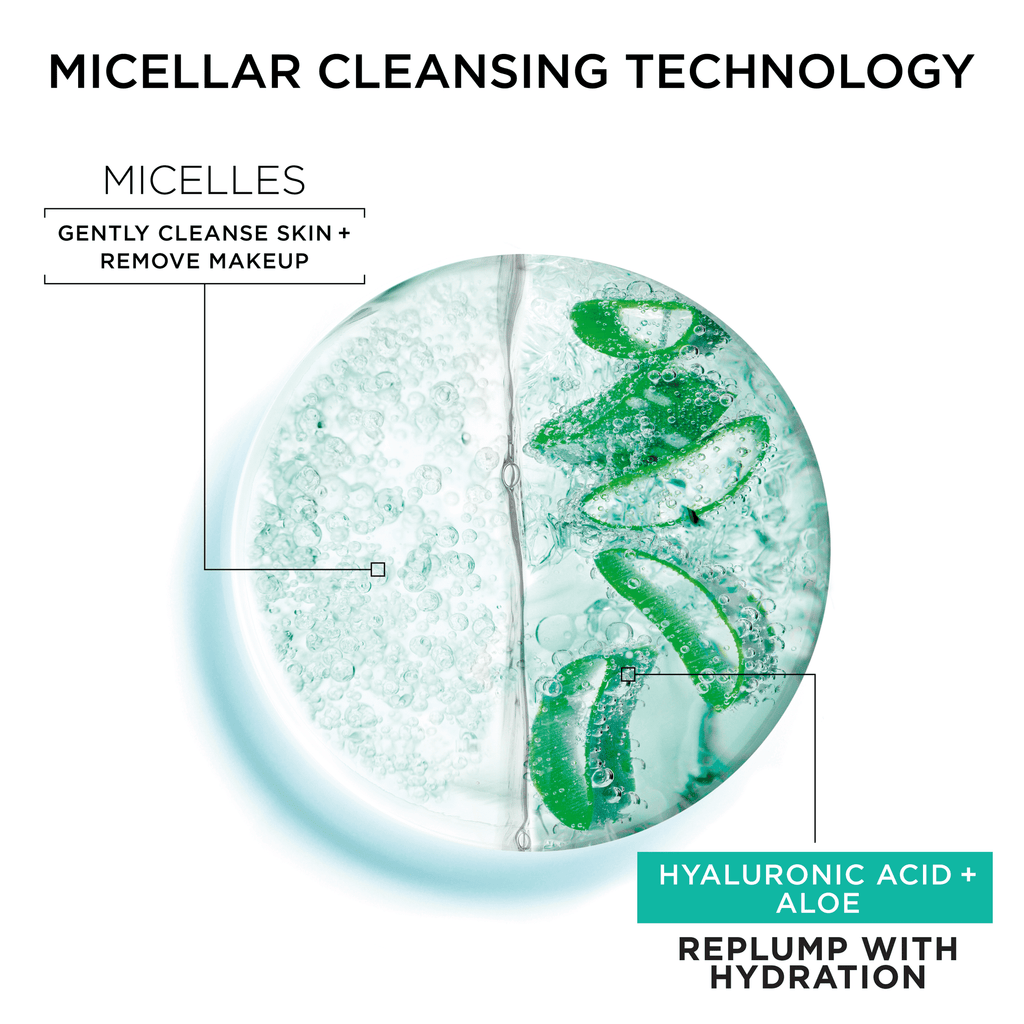 Garnier SkinActive Micellar Cleansing Water All in 1 Hyaluronic Acid Replump Makeup Remover, Face Cleanser, 23.7 fl oz