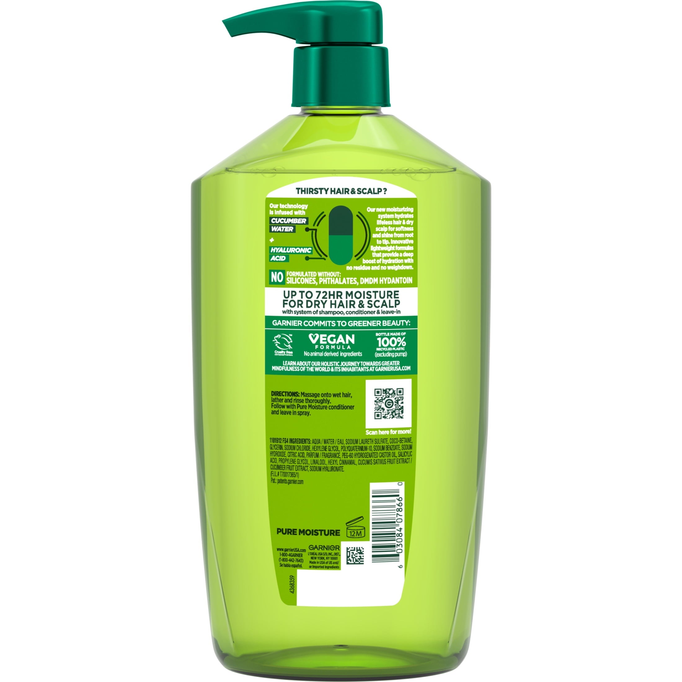 Garnier Fructis Pure Moisture Hydrating Shampoo with Hyaluronic Acid, 33.8 fl oz