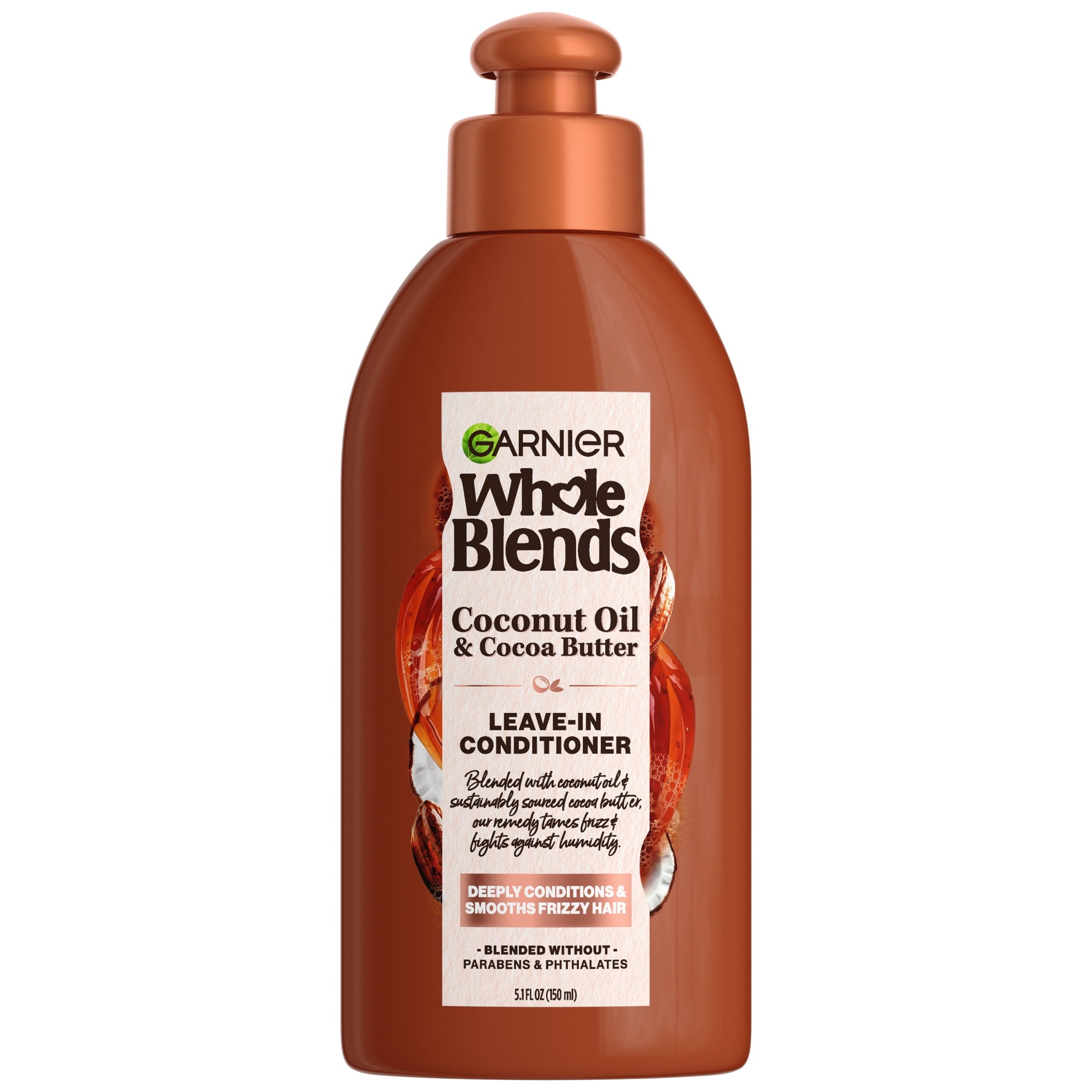 (2 pack) Garnier Whole Blends Leave in Frizz Control Conditioner, Coconut Oil Cocoa Butter, All Hair Types 5 fl oz