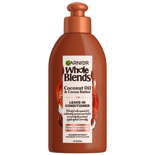 (2 pack) Garnier Whole Blends Leave in Frizz Control Conditioner, Coconut Oil Cocoa Butter, All Hair Types 5 fl oz