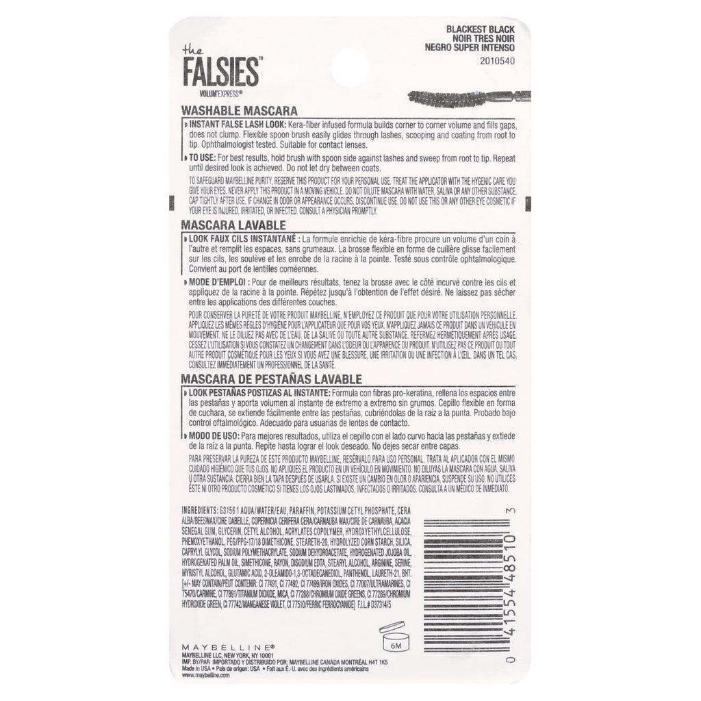 Maybelline The Falsies Washable Mascara, Blackest Black, 2 Pack