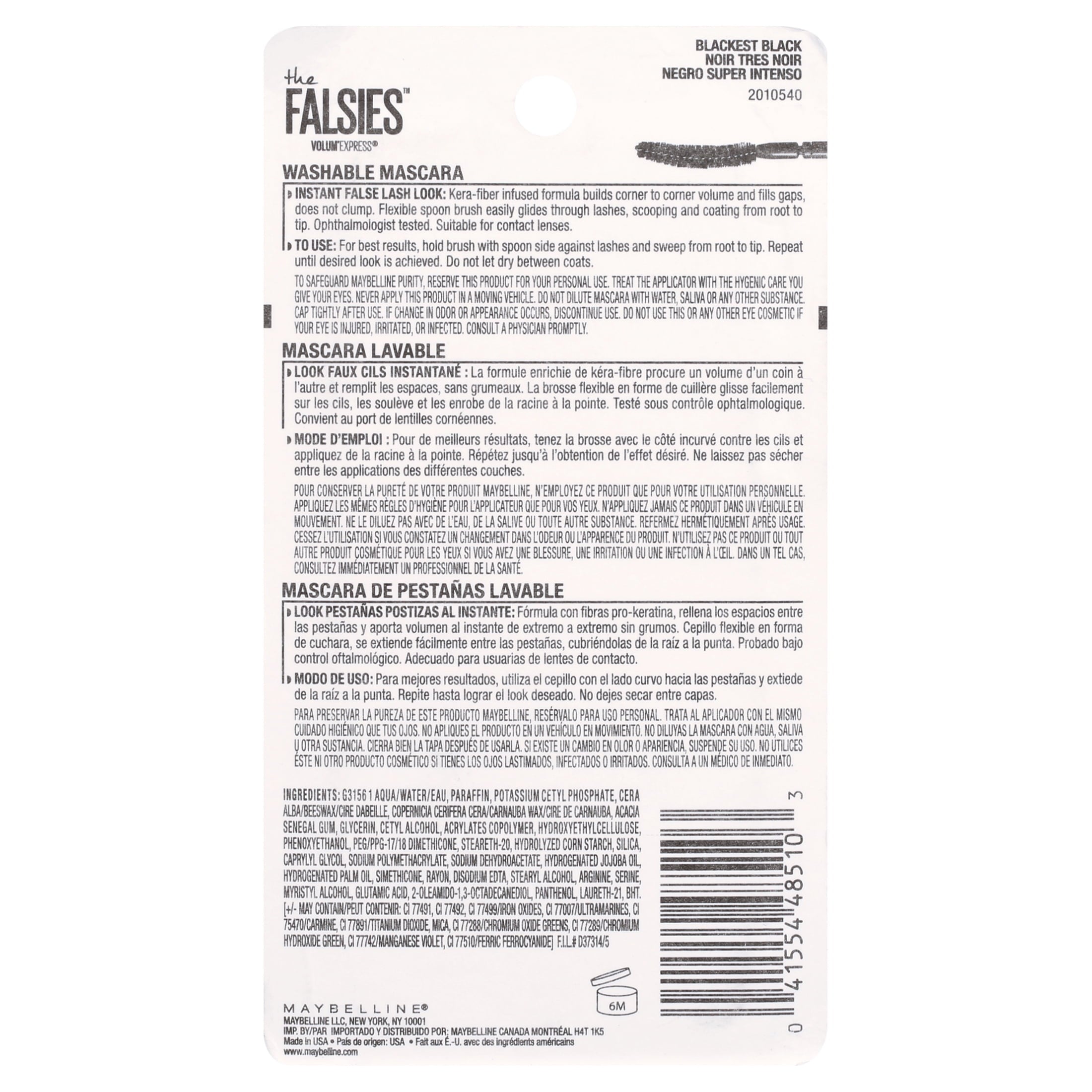 Maybelline The Falsies Washable Mascara, Blackest Black, 2 Pack
