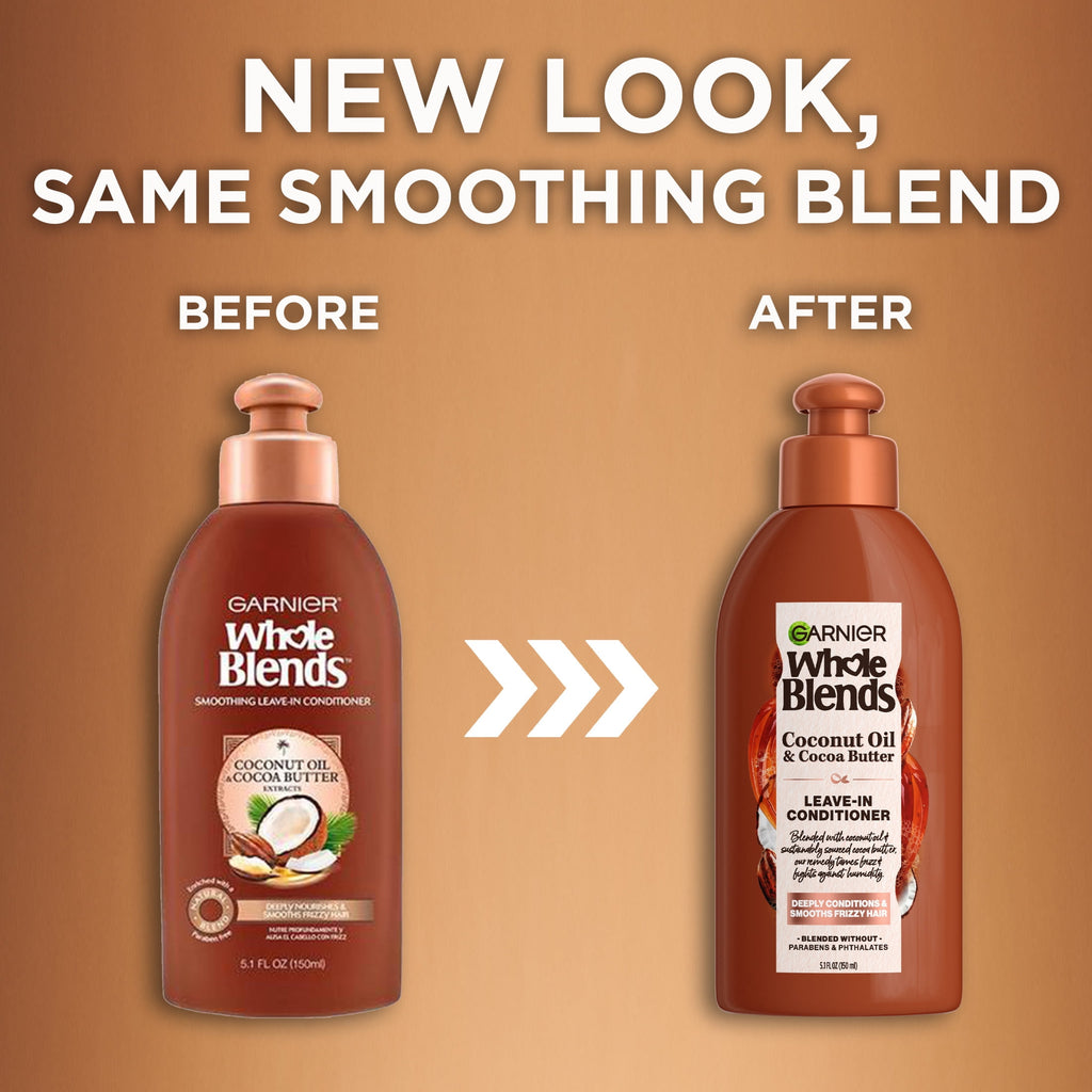 Garnier Whole Blends Leave in Frizz Control Conditioner, Coconut Oil Cocoa Butter, All Hair Types 5 fl oz