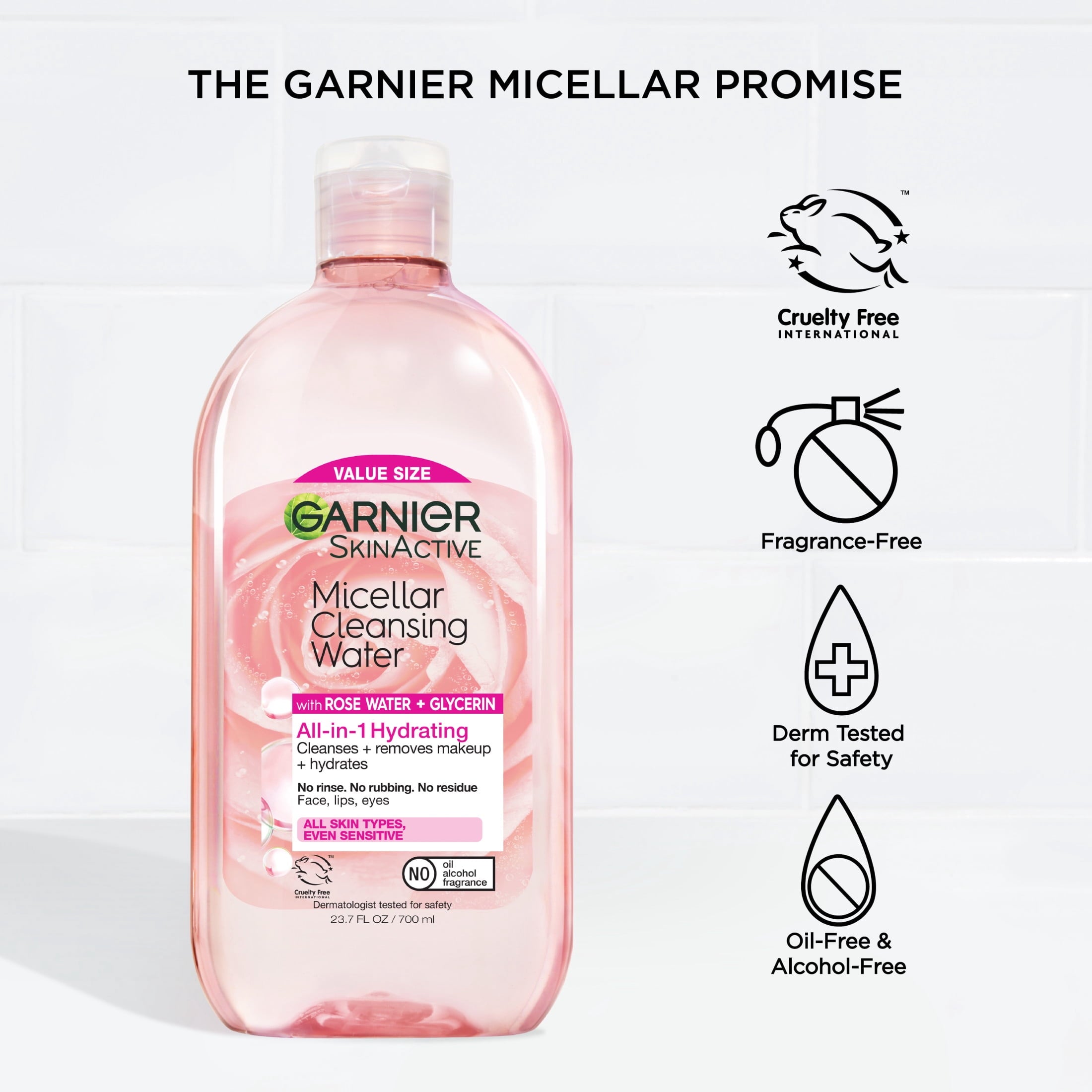 Garnier SkinActive Micellar Cleansing Water All in 1 Hydrating Rose Water Makeup Remover, Face Cleanser, 23.7 fl oz