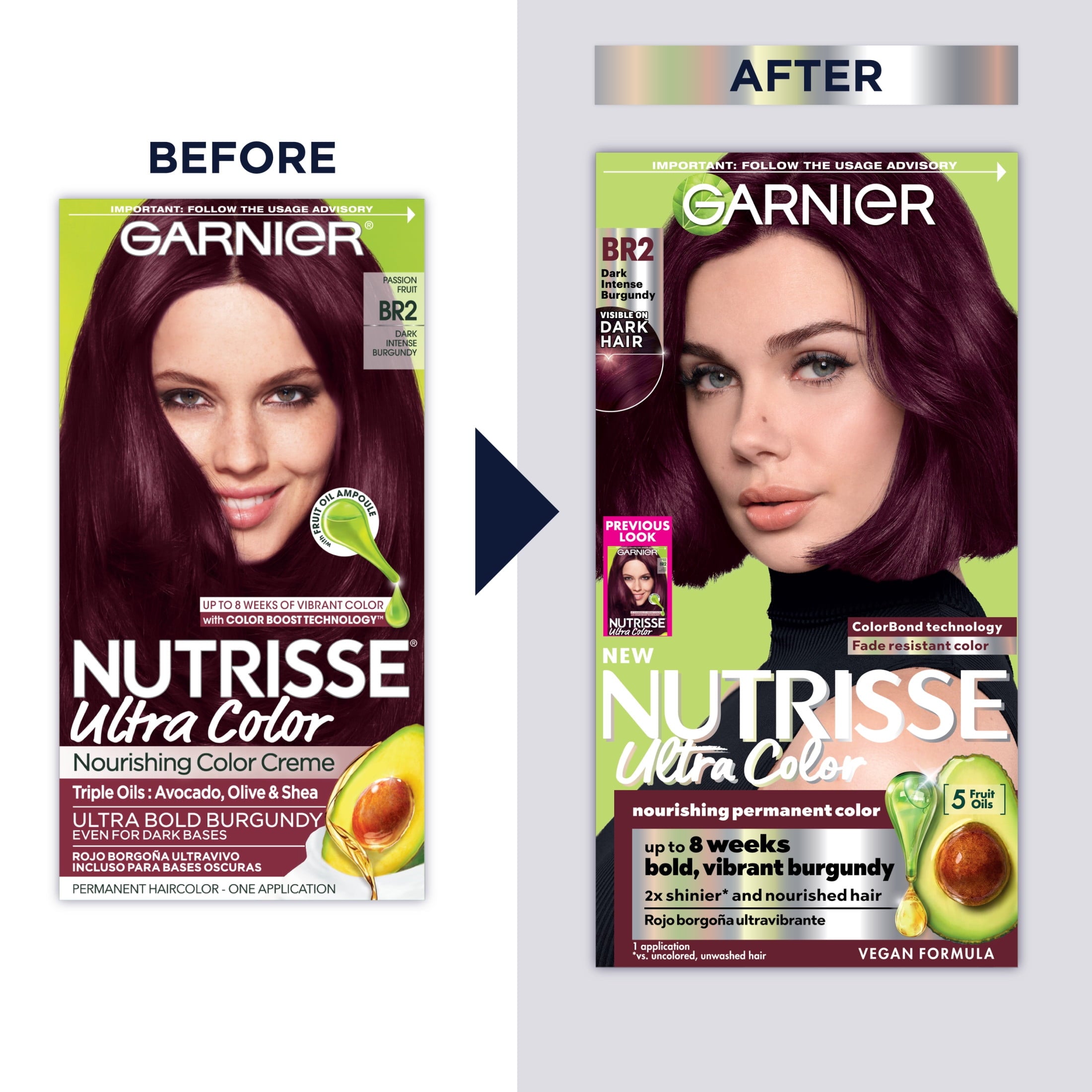 Garnier Nutrisse Ultra Nourishing Hair Color Creme, BR2 Dark Intense Burgundy, 1 Kit