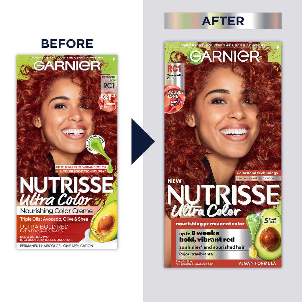 Garnier Nutrisse Ultra Color Bold Permanent Hair Color Kit, RC1 Med Copper Red