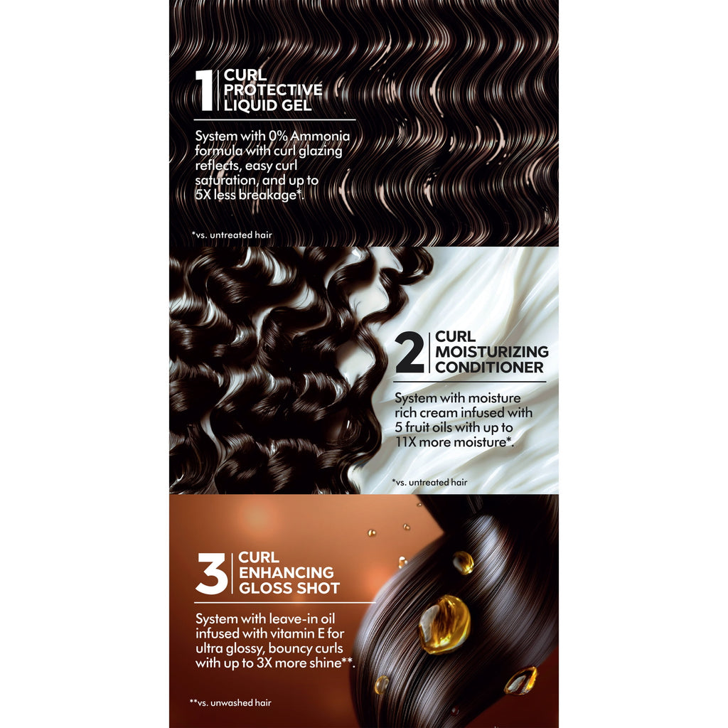 Garnier Nutrisse 0% Ammonia Glossy Curl Nourishing Permanent Hair Color Kit, CR6 Glossy Golden Brown, 1 Kit