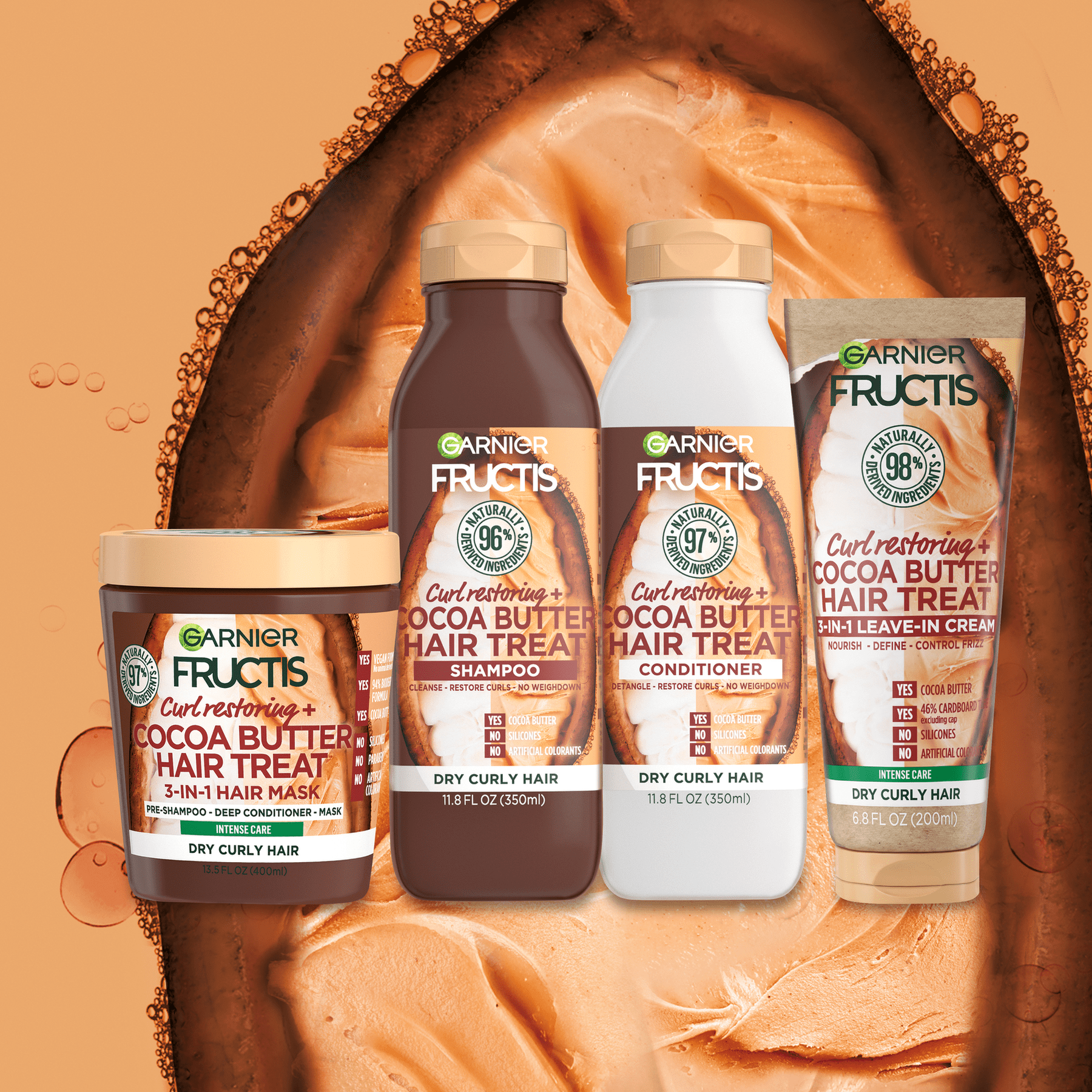 Garnier Fructis Curl Restoring Hair Treat 3 in 1 Leave in Cream, 6.7 fl oz