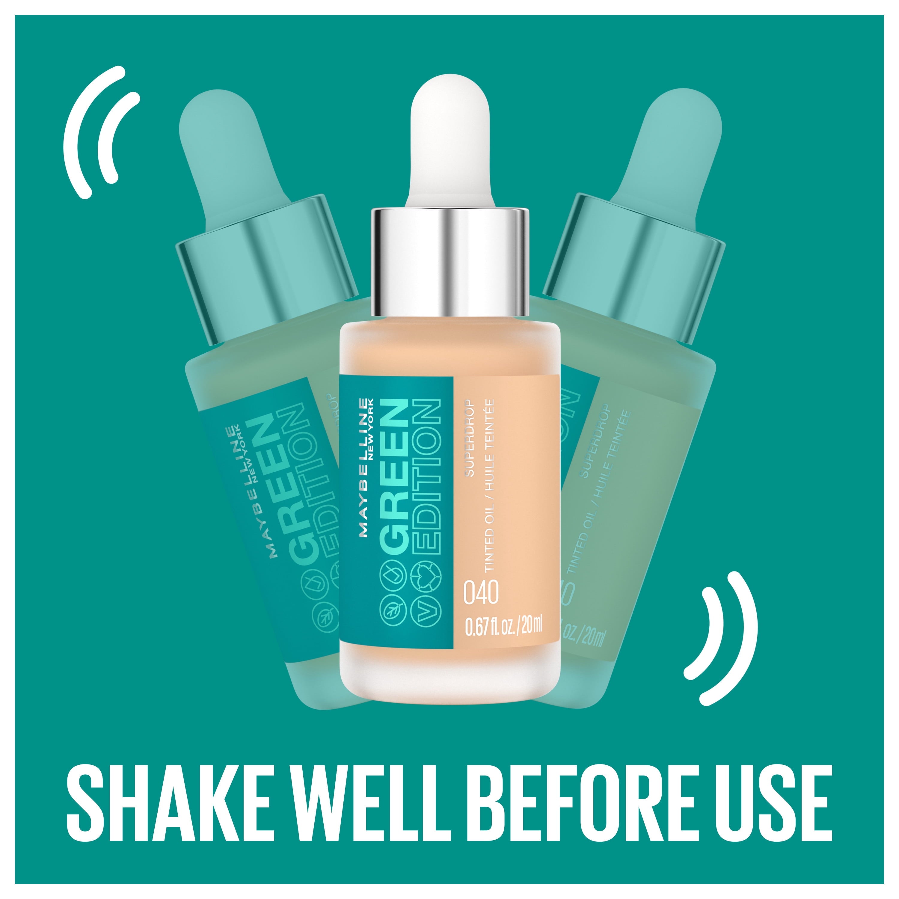 Maybelline Green Edition Superdrop Tinted Oil Makeup, Adjustable Coverage, 05, 0.67 fl oz