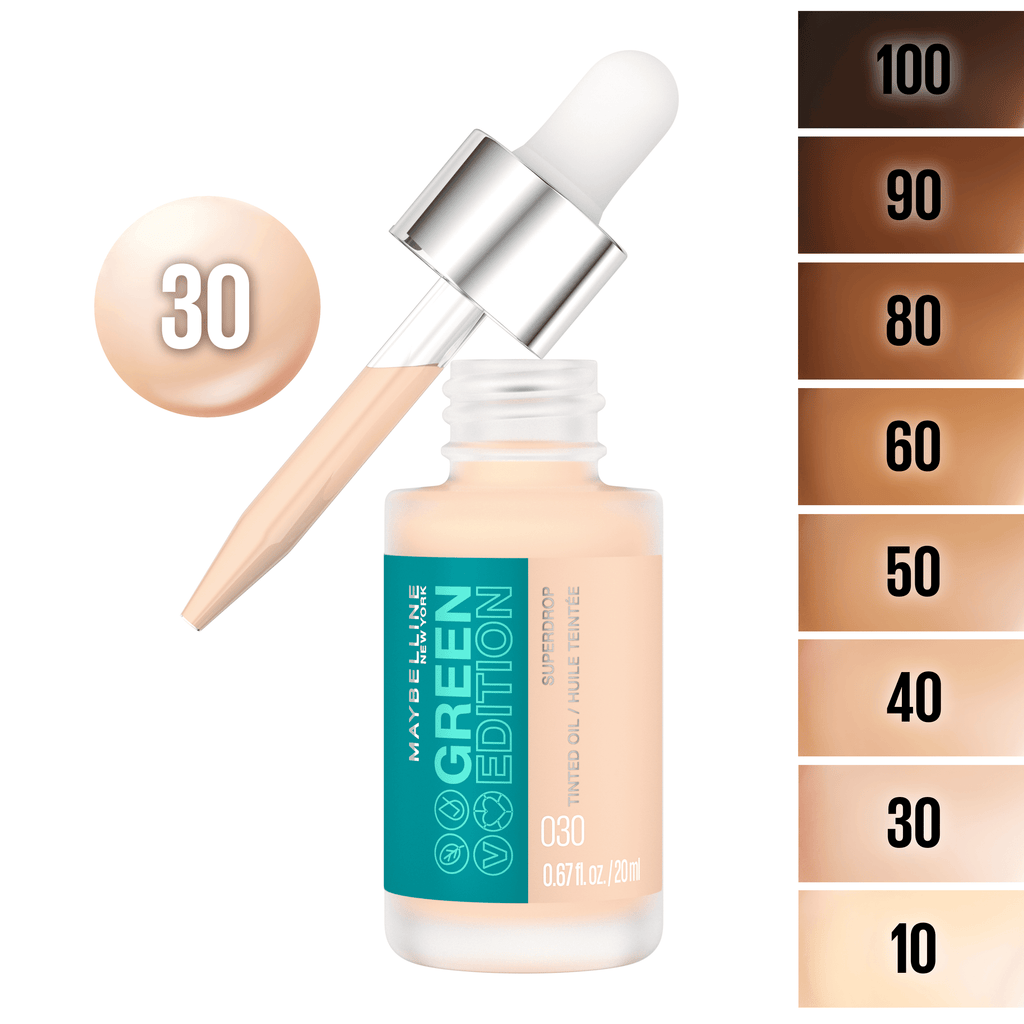 Maybelline Green Edition Superdrop Tinted Oil Makeup, Adjustable Coverage, 30, 0.67 fl oz