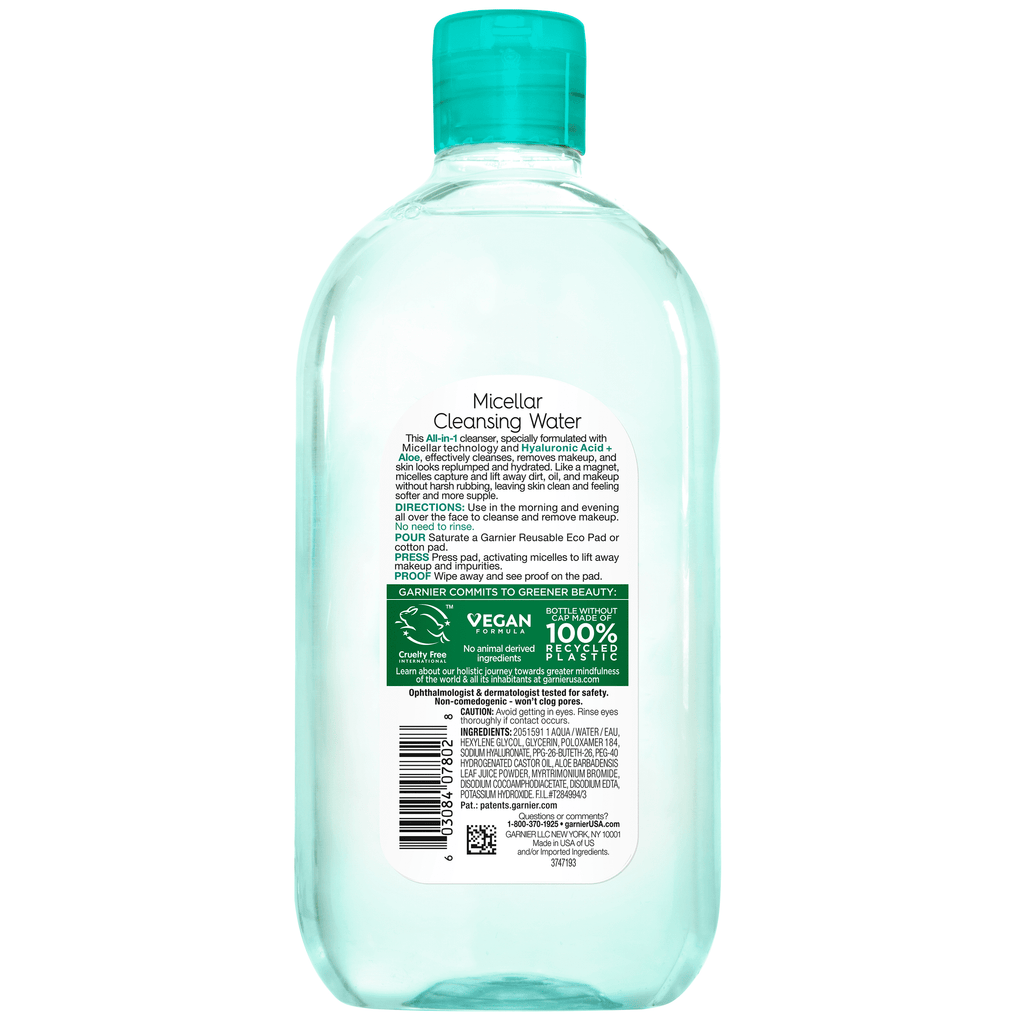 Garnier SkinActive Micellar Cleansing Water All in 1 Hyaluronic Acid Replump Makeup Remover, Face Cleanser, 23.7 fl oz