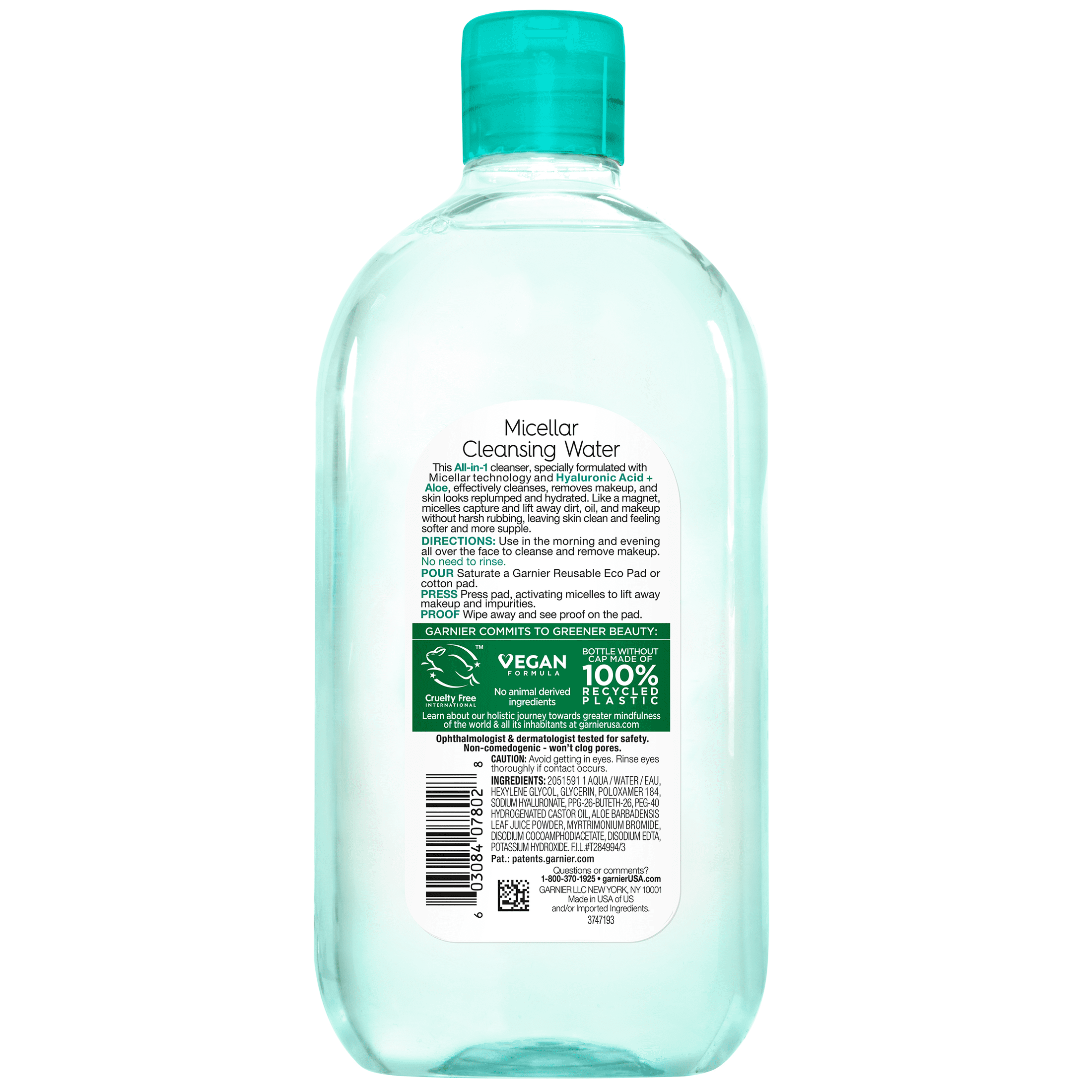 Garnier SkinActive Micellar Cleansing Water All in 1 Hyaluronic Acid Replump Makeup Remover, Face Cleanser, 23.7 fl oz