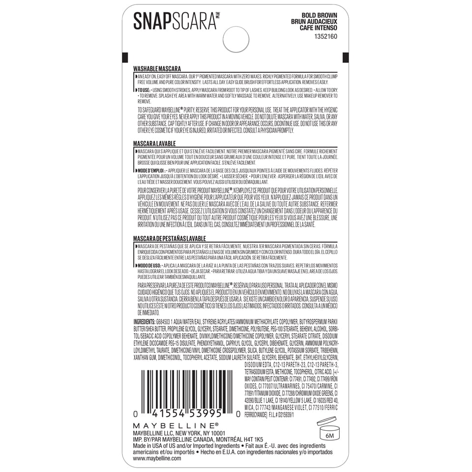 Maybelline Snapscara Washable Mascara Makeup, Bold Brown, 0.34 fl. oz.
