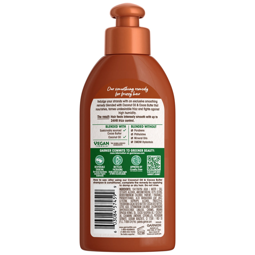 (2 pack) Garnier Whole Blends Leave in Frizz Control Conditioner, Coconut Oil Cocoa Butter, All Hair Types 5 fl oz