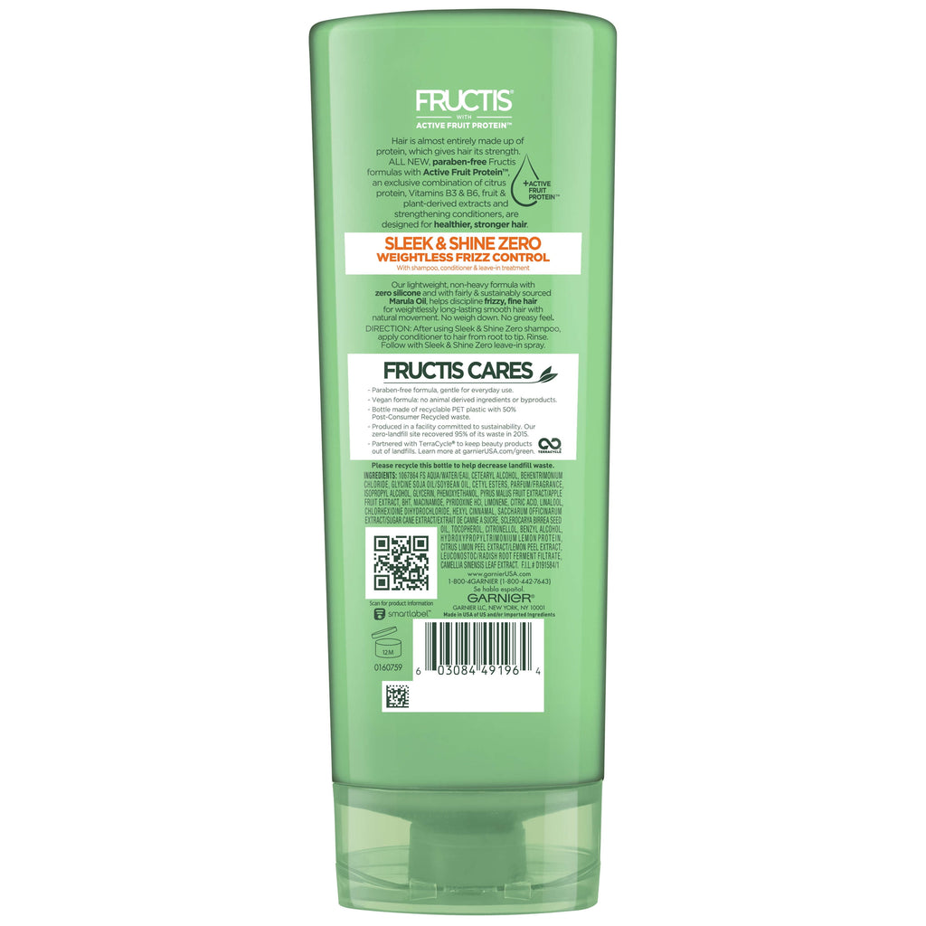 Garnier Fructis Vegan Formula Sleek & Shine Zero Conditioner, 12 Oz Each