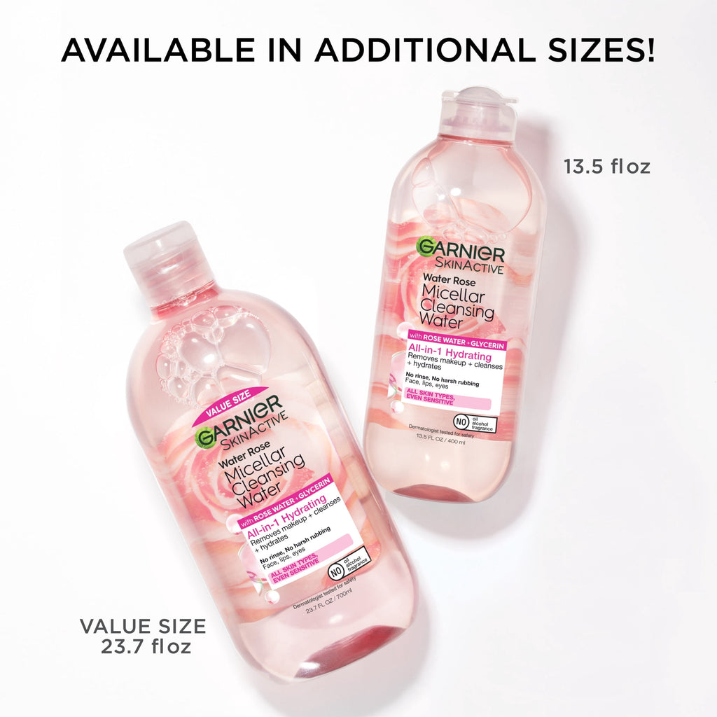 Garnier SkinActive Micellar Cleansing Water All in 1 Hydrating Rose Water Makeup Remover, Face Cleanser, 23.7 fl oz